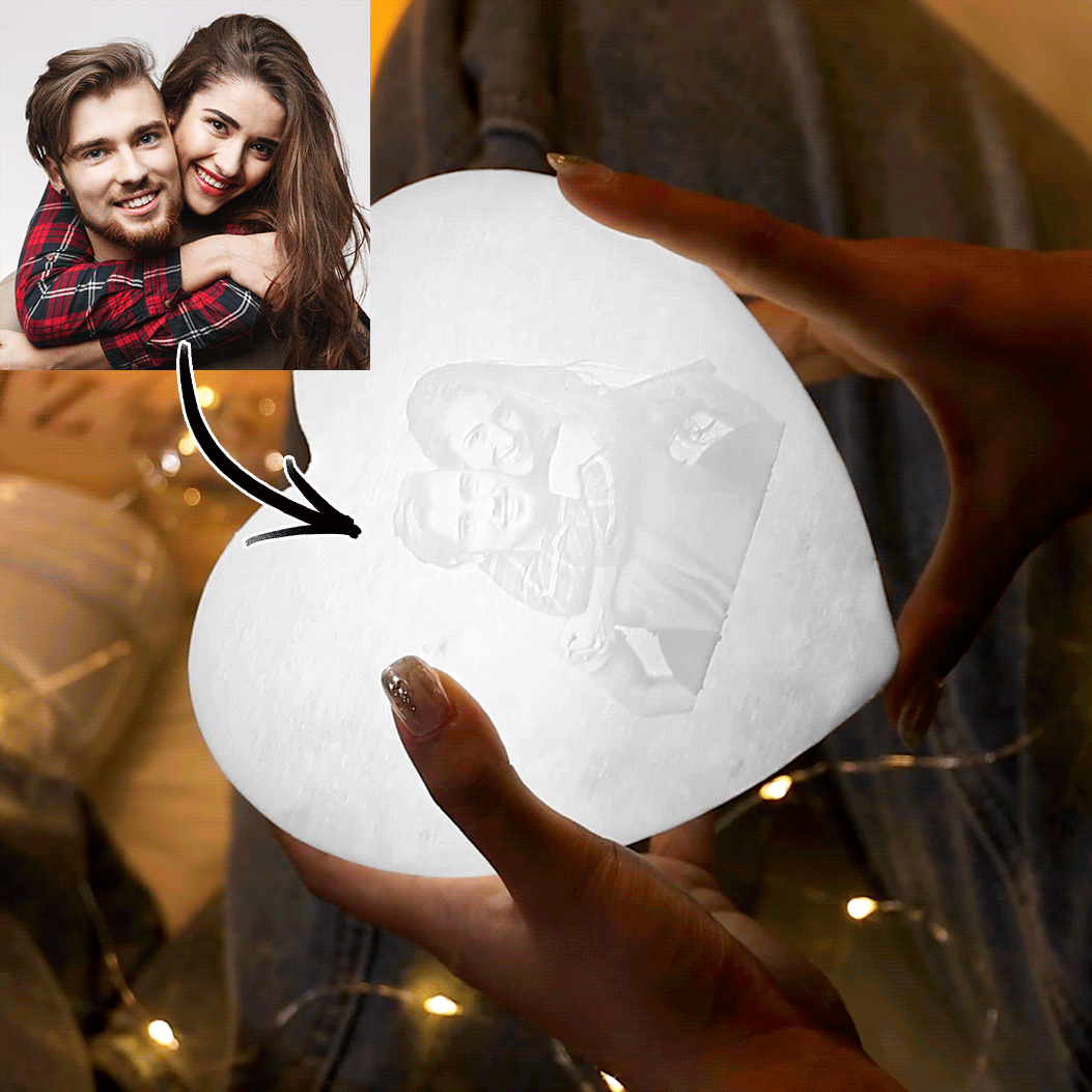 Personalized Couple Photo Heart Moon Night Light Moon Touch Lamp from Your Photo 3D Printed Lunar Led Table Lamp Anniversary Valentines Day Gift