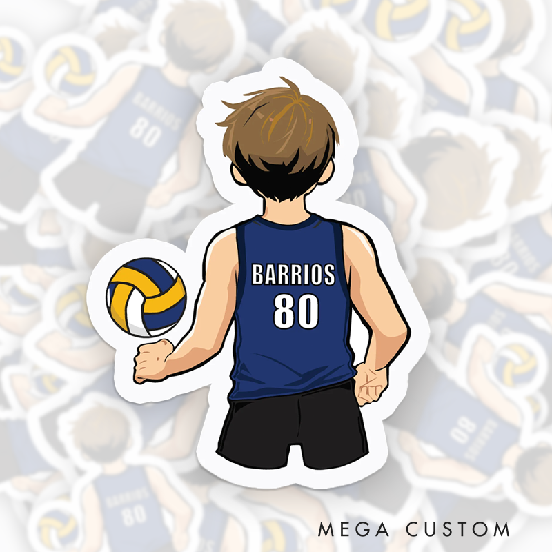  Personalized Volleyball Design Sticker with Custom Player Name and Number for Player Gift