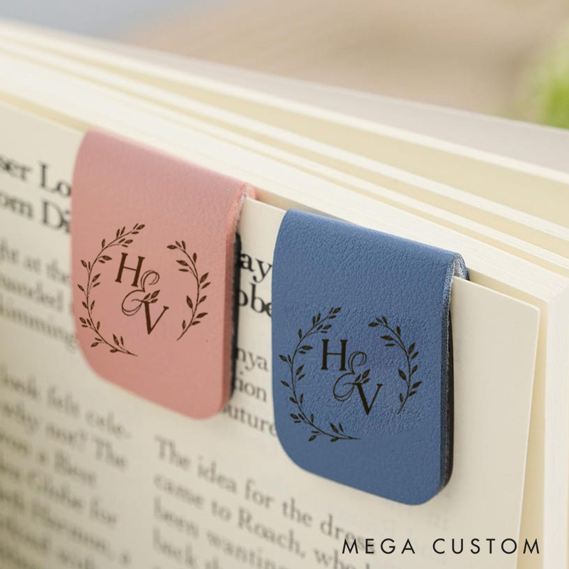 Personalized Wedding Couple Initials Leather Magnetic Bookmark