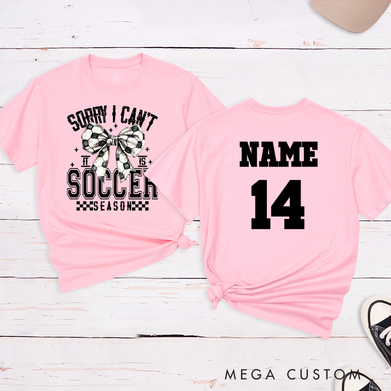 Personalized Soccer Season T-Shirt with Stylish Bow Design and Custom Name and Number
