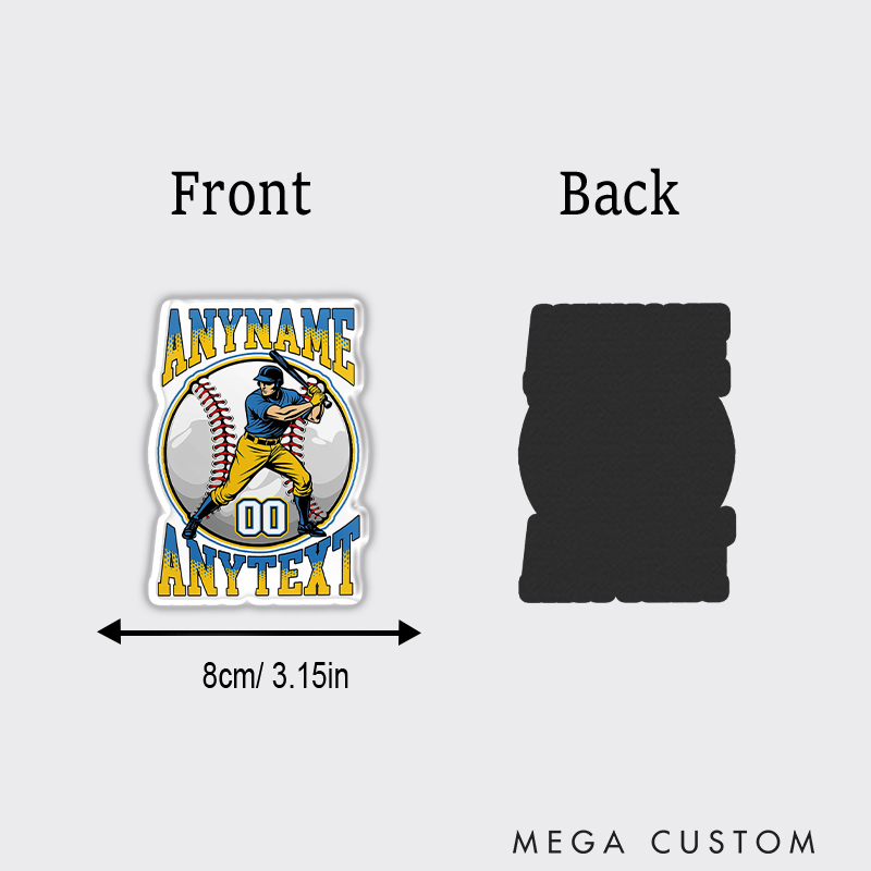 Personalized Baseball Fridge Magnet with Swinging Batter and Custom Name  