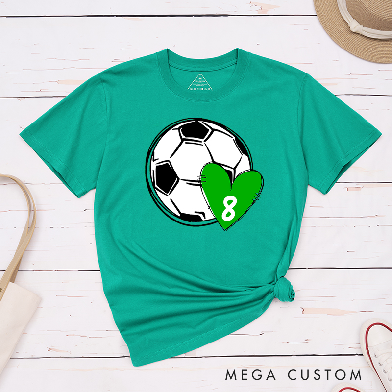 Personalized Soccer Love T-Shirt with Custom Number in Heart