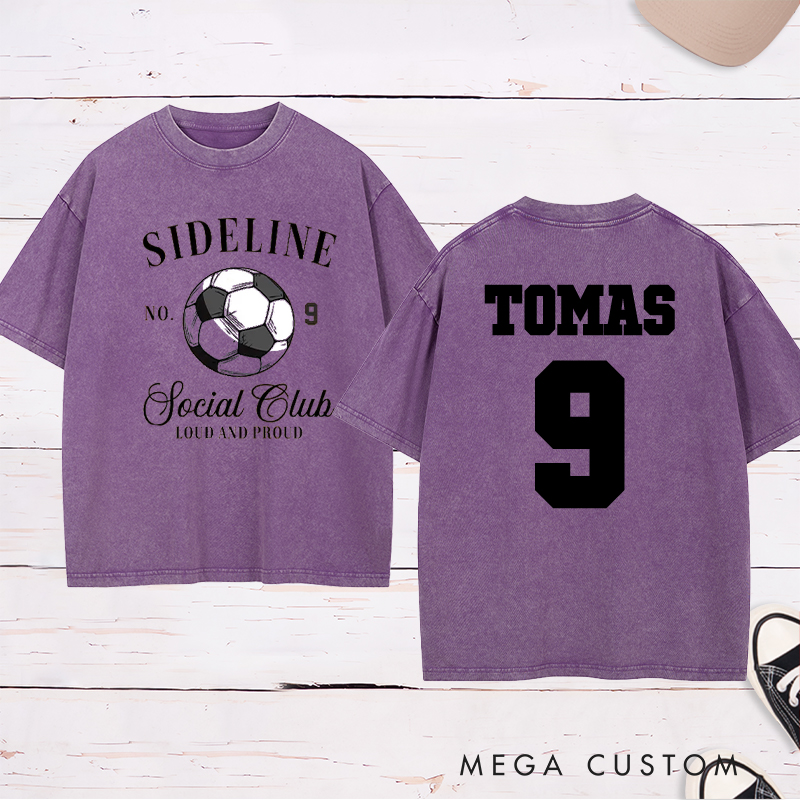 Personalized Sideline Soccer Washed T-Shirt with Custom Name and Number Design