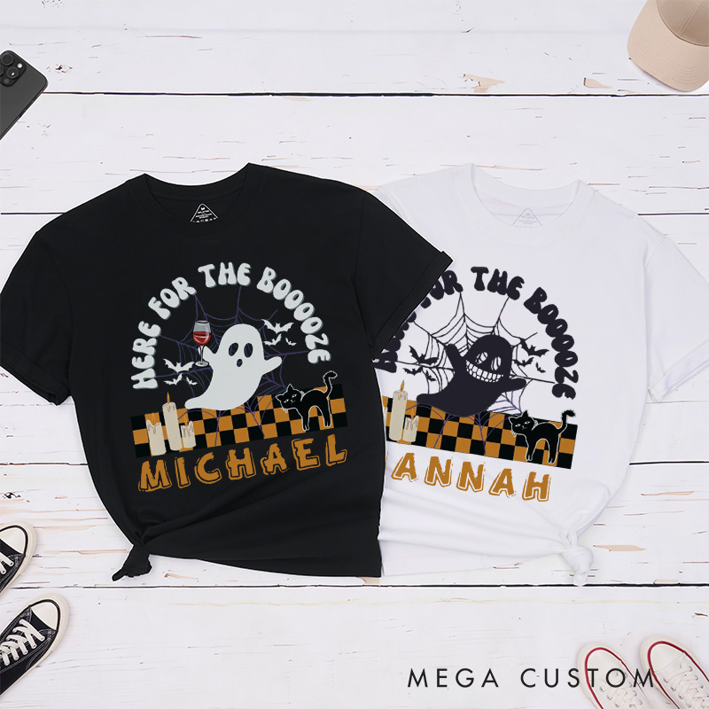 Personalized Here for the Booooze Funny Couple Matching Halloween T-Shirt