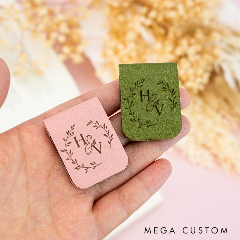 Personalized Wedding Couple Initials Leather Magnetic Bookmark