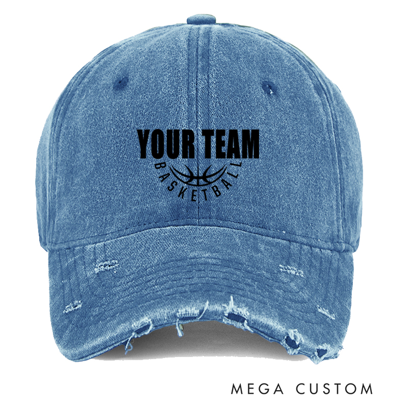 Personalized Basketball Team Distressed Cap with Customizable Team Name Design