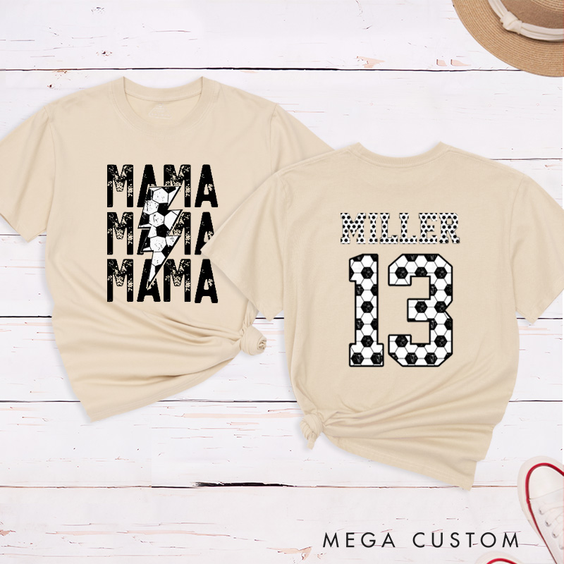 Personalized "Mama" Soccer T-Shirt with Custom Name and Number Design