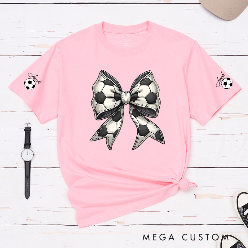 Personalized Soccer Shirt with Stylish Soccer Ball Bow and Custom Name