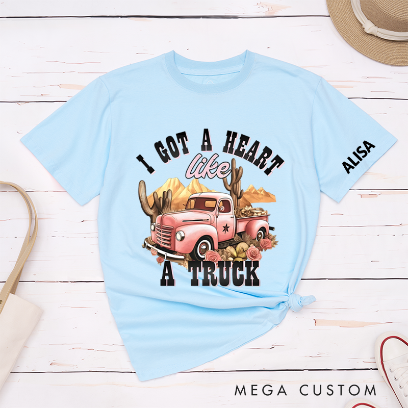 Personalized Classic T-Shirts Vintage Truck and Rustic Western-Inspired Design with Cactus and Floral Details Perfect for Country Lovers Gift