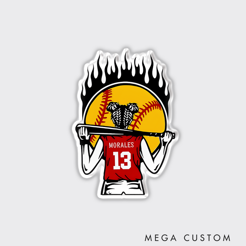 Personalized Basketball Refrigerator Magnet with Custom Name Number and Fiery Design