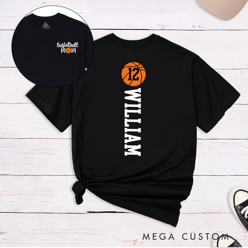 Personalized Oversized Basketball Mom T-Shirt with Custom Player Name Number and Stylish Front and Back Design