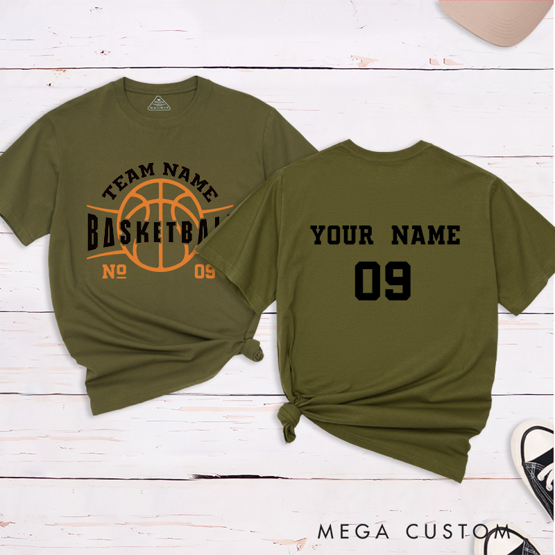 Personalized Basketball T-Shirt with Custom Team Name Bold Front Design and Your Name and Number on the Back