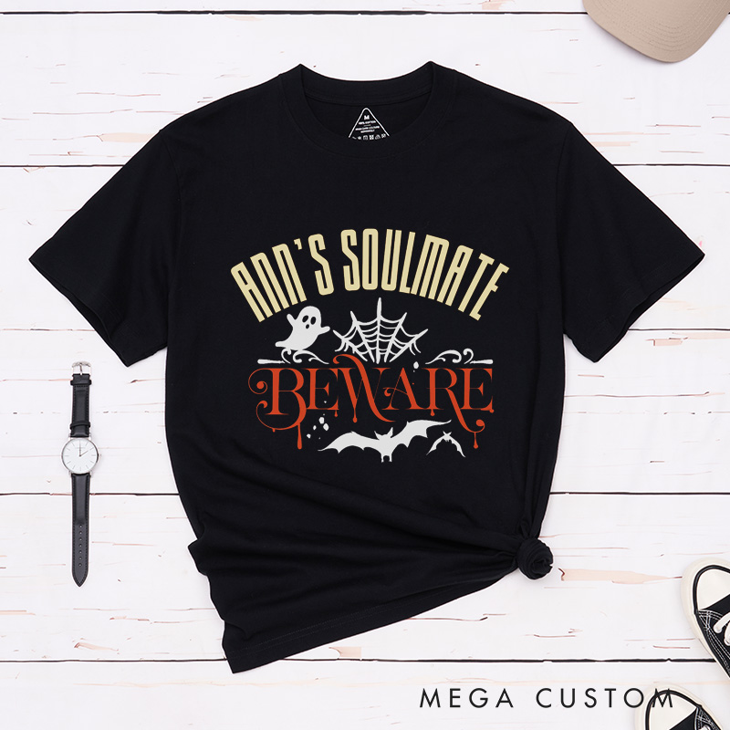 Personalized Soulmate Couple T-Shirt Couple Matching Halloween T-Shirt Bat and Ghost Shirt