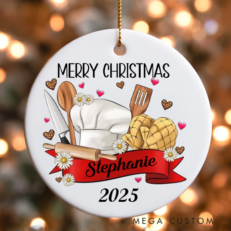 Personalized Merry Christmas Ornament Baking Ornament Ceramic Baker Ornament with Name Holiday Decor for Baking Lover Gift