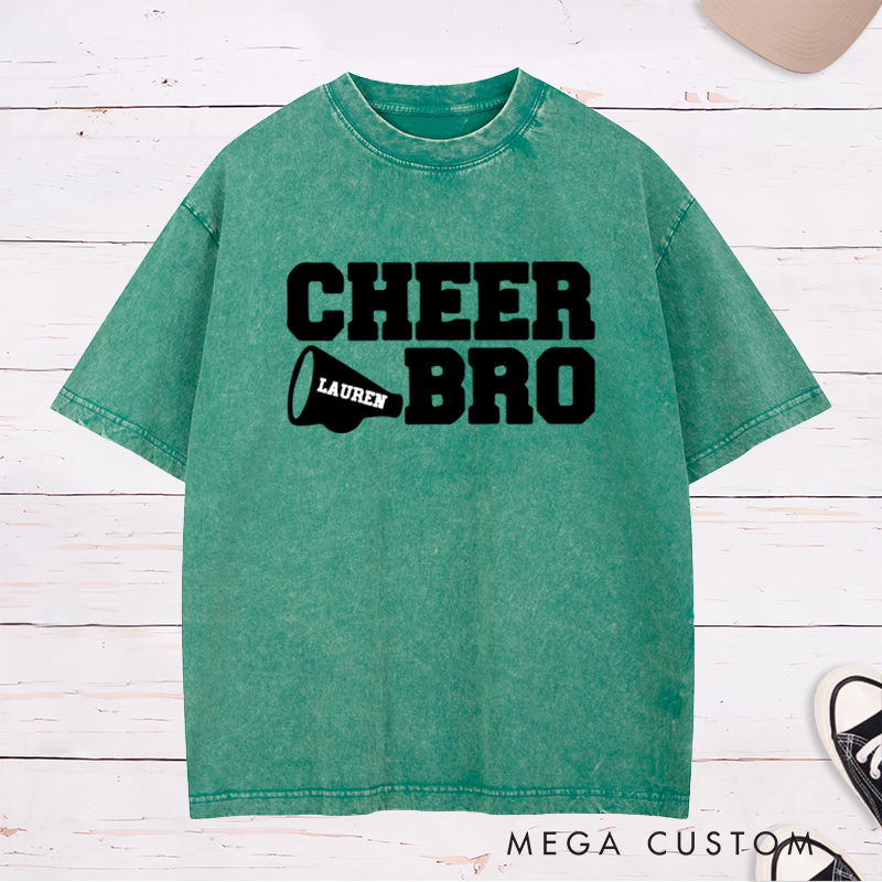 Personalized Cheer Bro Washed T-Shirt with Custom Name