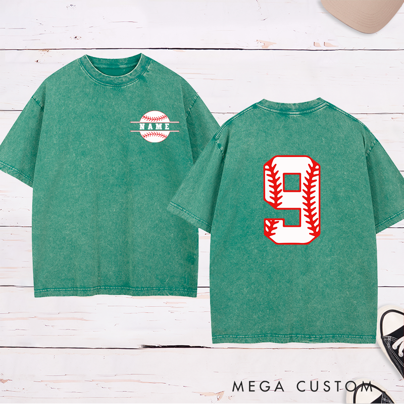 Personalized Sports Fan Washed T-Shirt with Unique Baseball-Inspired Number and Name Print