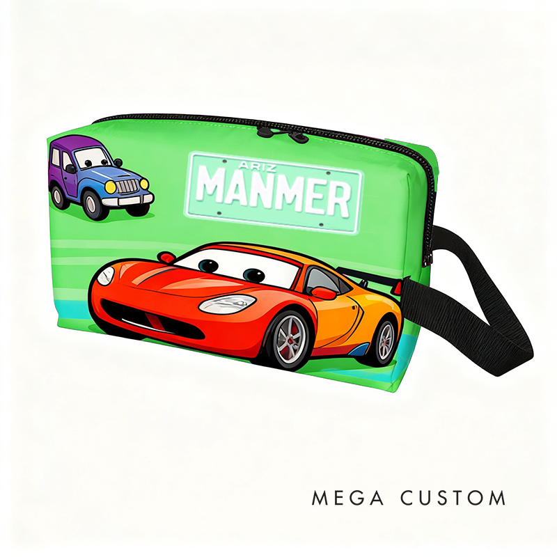 Personalized Cartoon Car Toiletry Bag with Custom Name Gift for Kids Cartoon Collectors