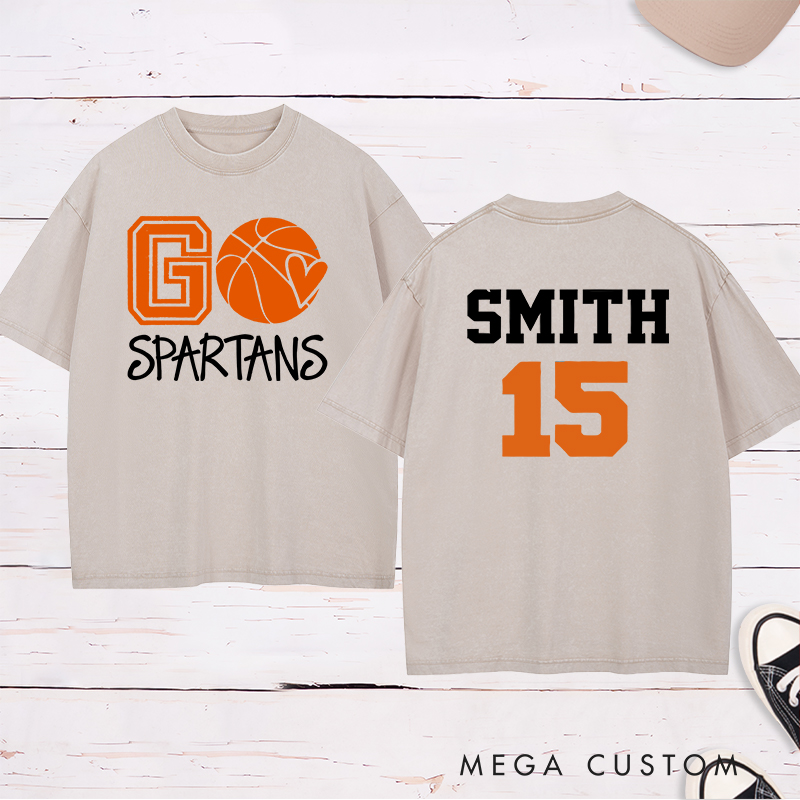 Personalized Washed T-Shirt Design Featuring Glitter Graphic with Customizable Team Name, Custom Name, and Number for a Bold and Unique Team Spirit Look