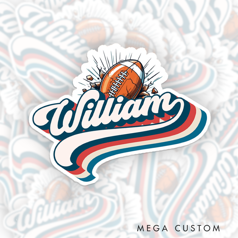 Personalized Football American Football and Rugby Retro Sticker with Custom Player Name