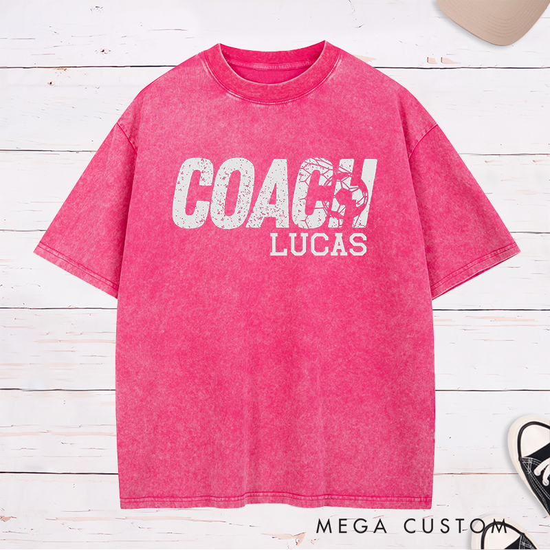 Personalized Coach Soccer Washed T-Shirt with Custom Name 