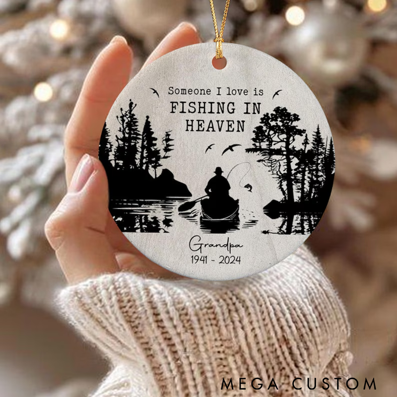 Personalized Fishing Memorial Ornament Memorial Ornament Fishing in Heaven Design Custom Name and Time Thoughtful Tribute for Fishing Enthusiasts