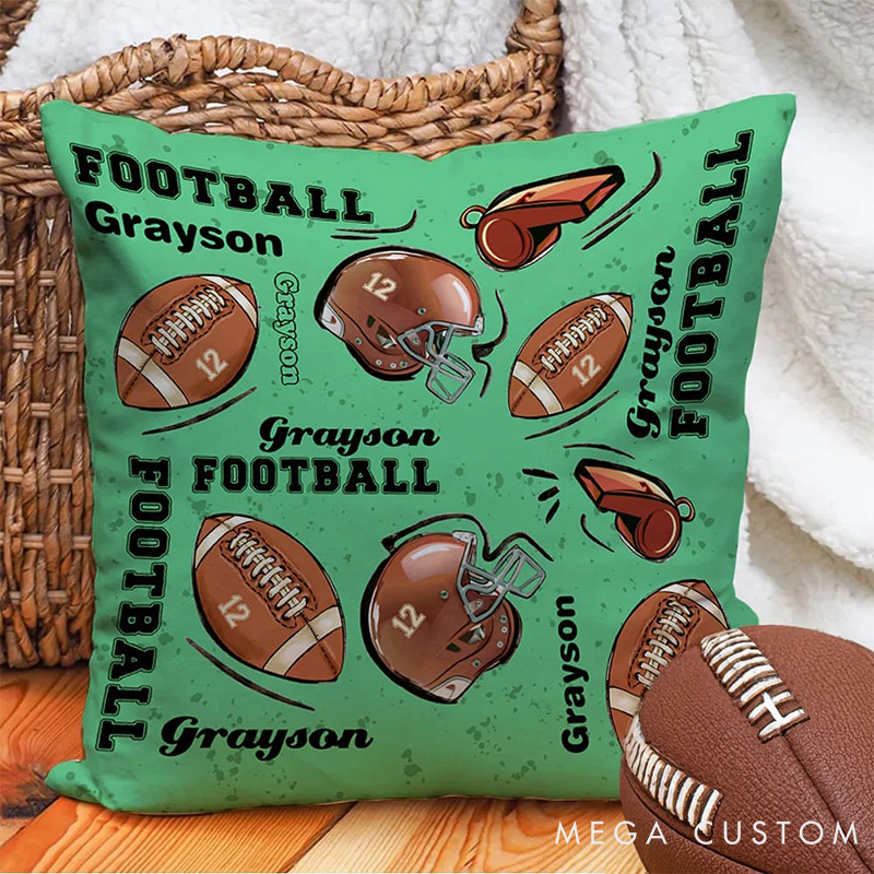 Personalized American Football Throw Pillow with Custom Name, Jersey Number, and Unique Design