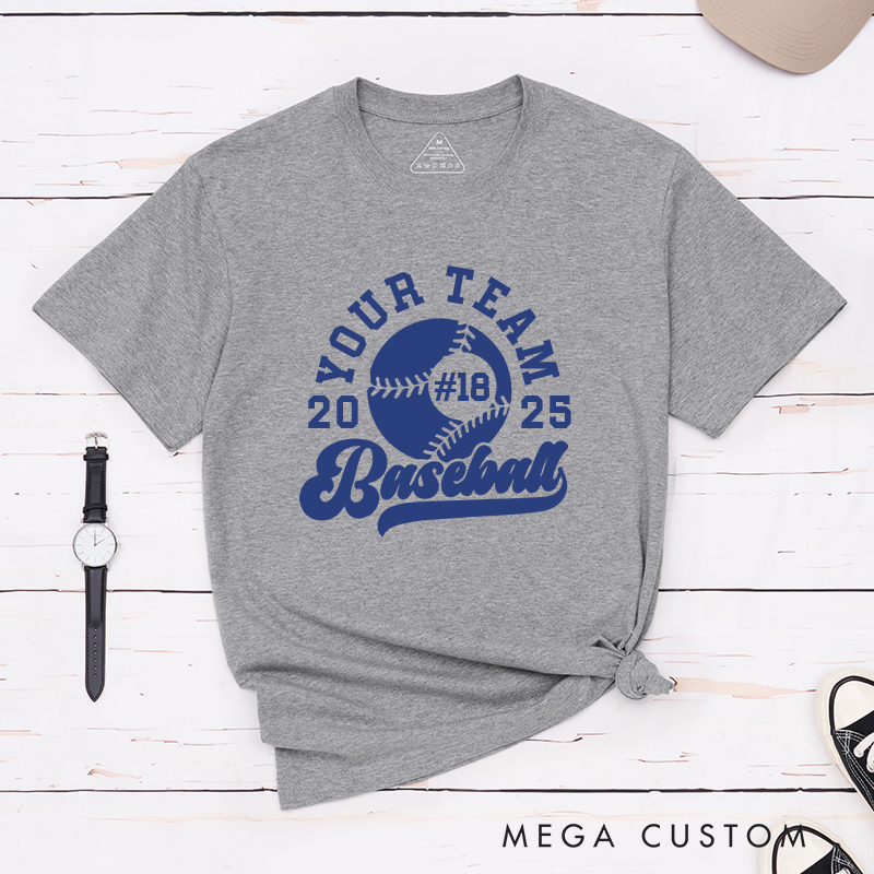 Personalized Baseball T-Shirt with Custom Team Name Player Number and Year Design
