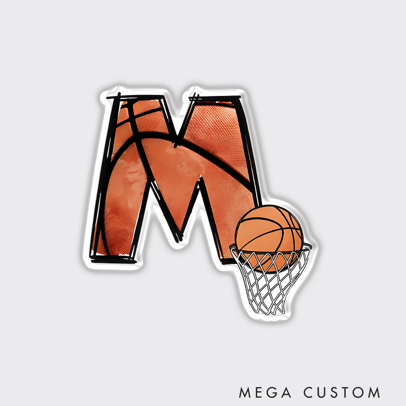 Personalized Basketball Refrigerator Magnet with Custom Initial and Basketball Hoop Design