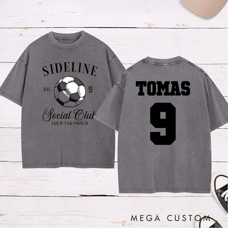 Personalized Sideline Soccer Washed T-Shirt with Custom Name and Number Design