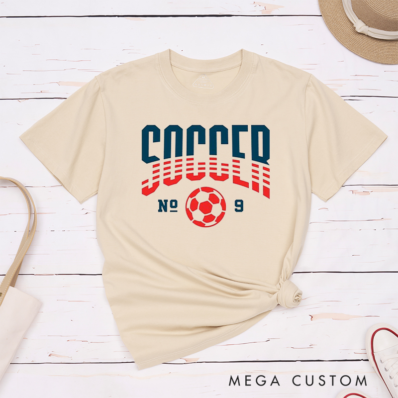 Personalized Soccer T-Shirt with Dynamic Striped Graphic and Custom Team Name and Number