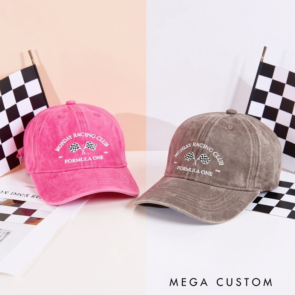 Personalized Racing Embroidered Baseball Cap with Checkerboard Flag Design Perfect Gift for Racer and Racing Lovings