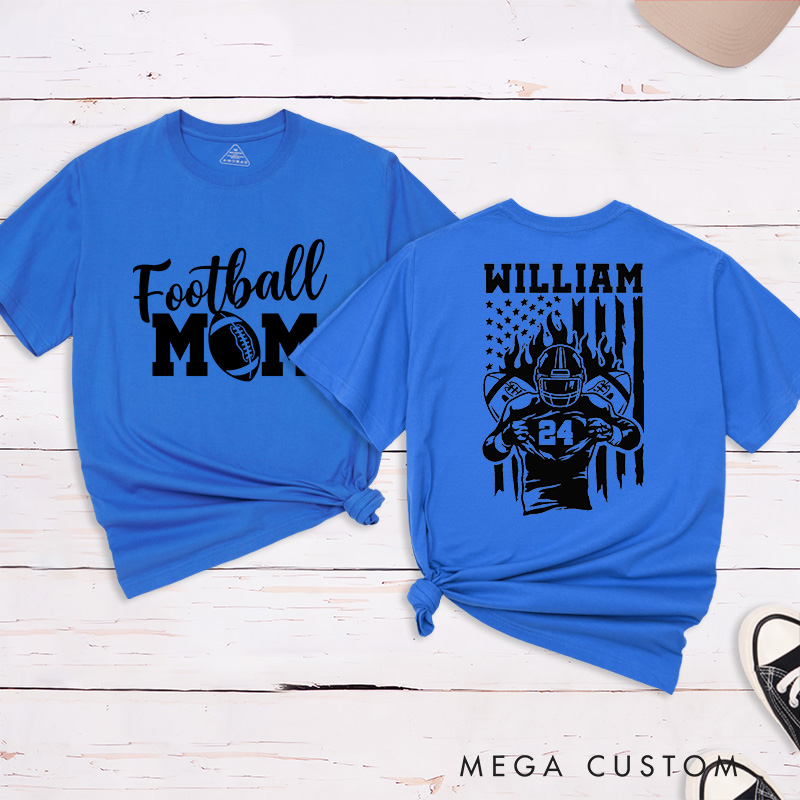 Personalized American Football Mom T-Shirts Featuring Custom Team Name and Number – Proudly Supporting Your Star Player