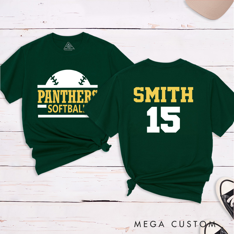 Personalized Team Softball T-Shirt Design Featuring Team Name Custom Player Name and Number with Bold Graphics