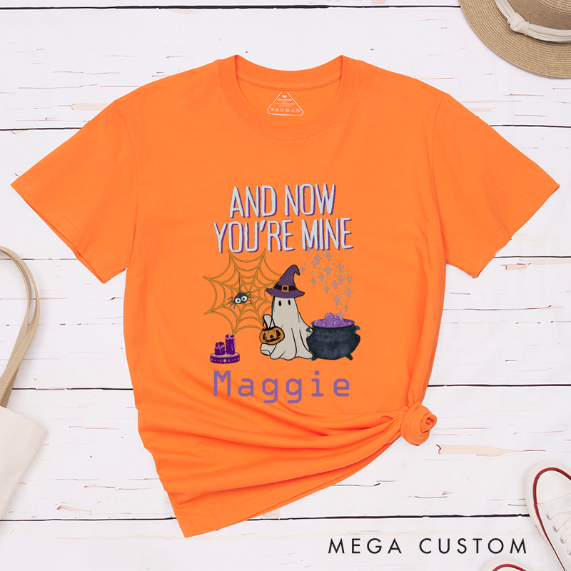 Personalized I Put A Spell on You and Now You're Mine Halloween Witch Couple Matching T-Shirt 
