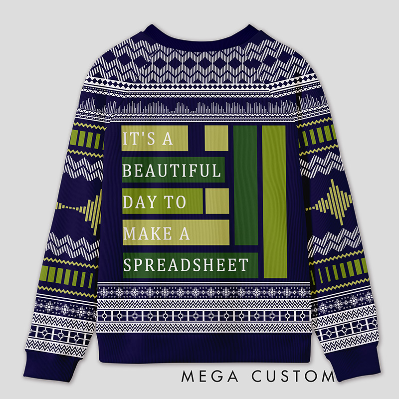 Personalized Spreadsheet Geek Humor Ugly Sweater Office Holiday Party Gift for Accounting Professionals