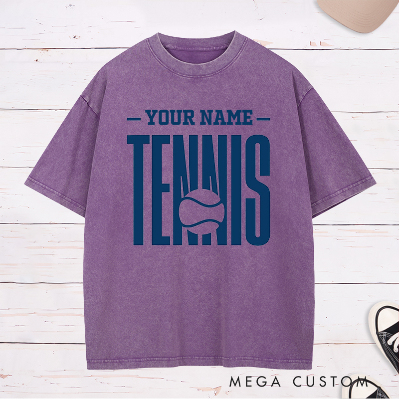 Personalized Tennis Washed T-Shirt with Customizable Name