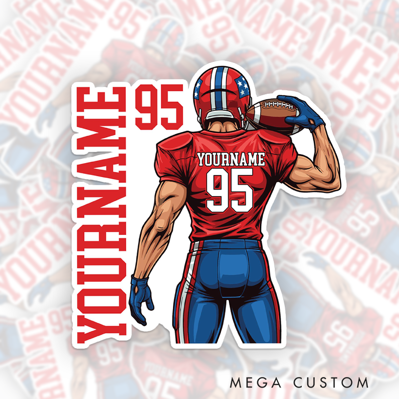 Personalized American Football Sticker with Custom Your  Name and Number on the Back