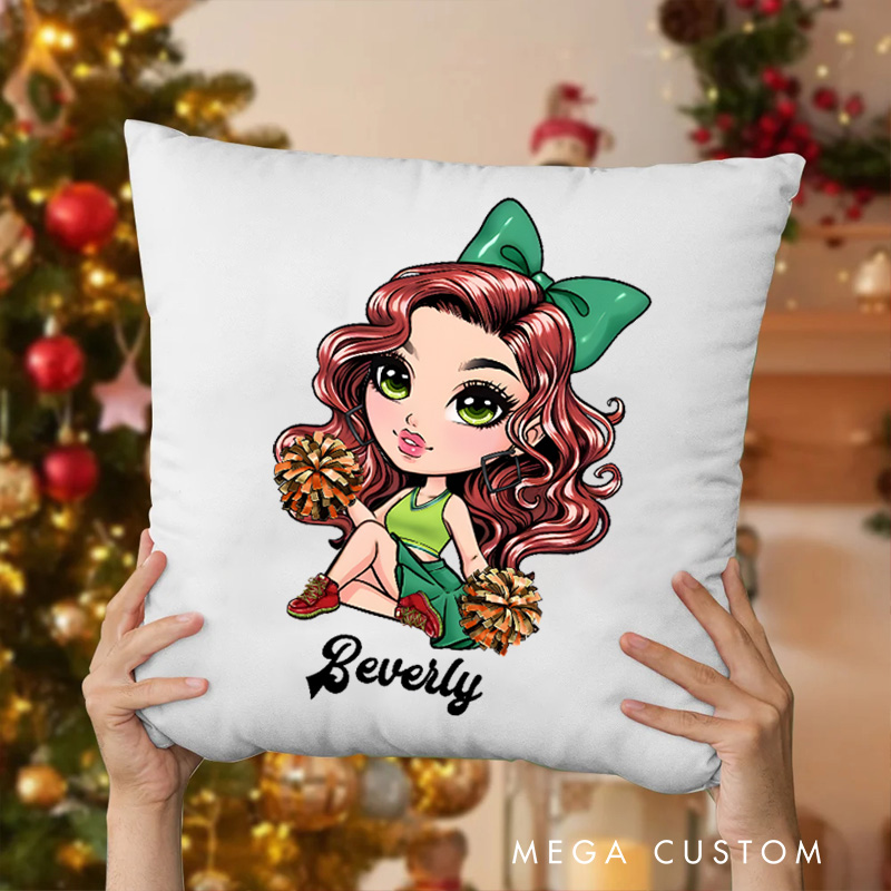 Personalized Cheerleader Pillow with Custom Name and Cartoon Design