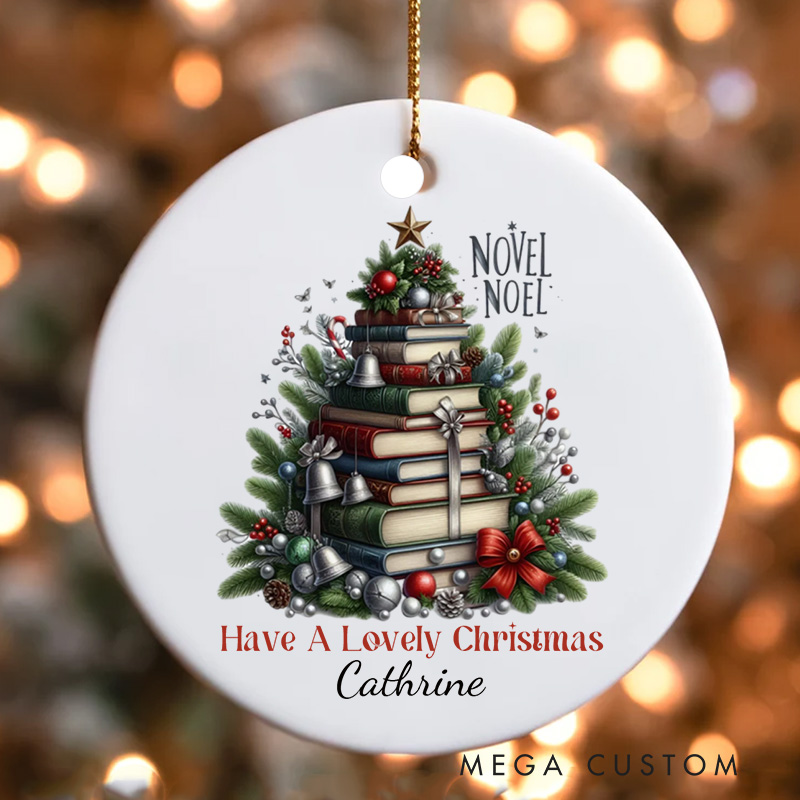 Personalized Novel Noel Christmas Ornament Book Club Ornament with Name Bookish Hanging Ornaments for Book Lovers Gift Librarian Gift