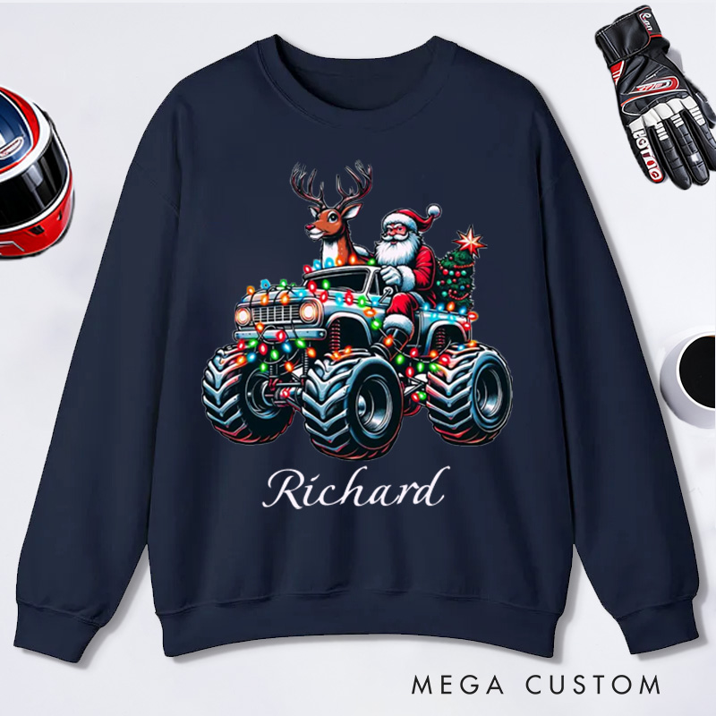 Personalized Christmas Sweatshirt Custom Name Racing Santa Christmas Pullover Gifts