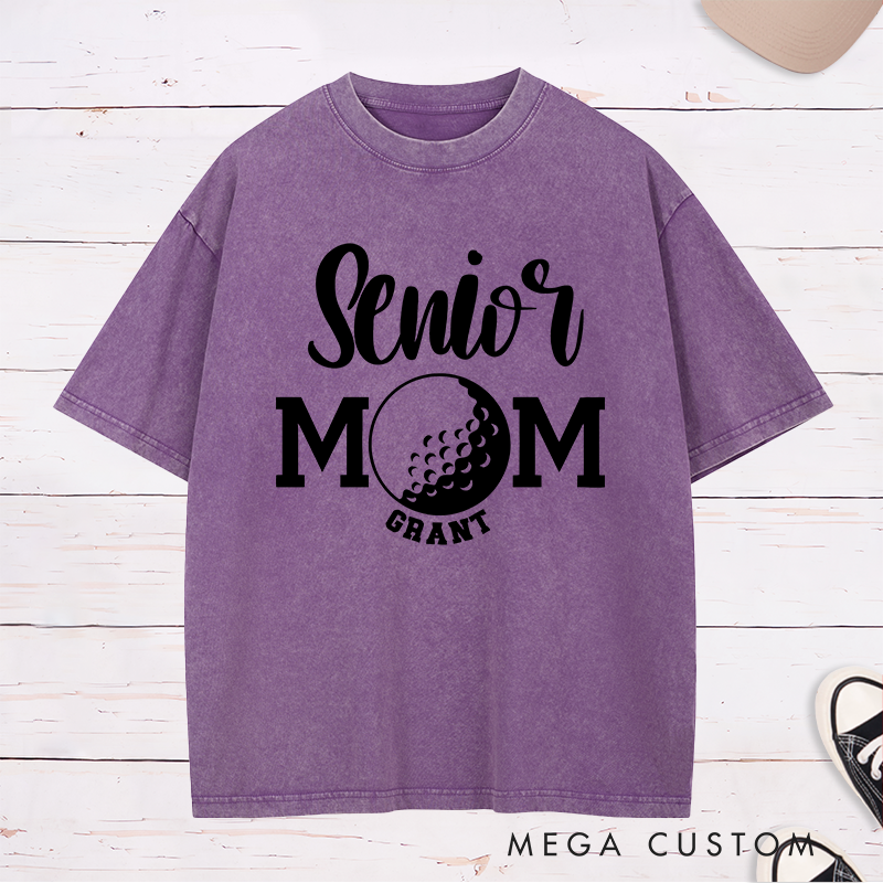 Personalized Golf Mom Washed T-Shirt Custom Name Gift for Mothers Women Golfers