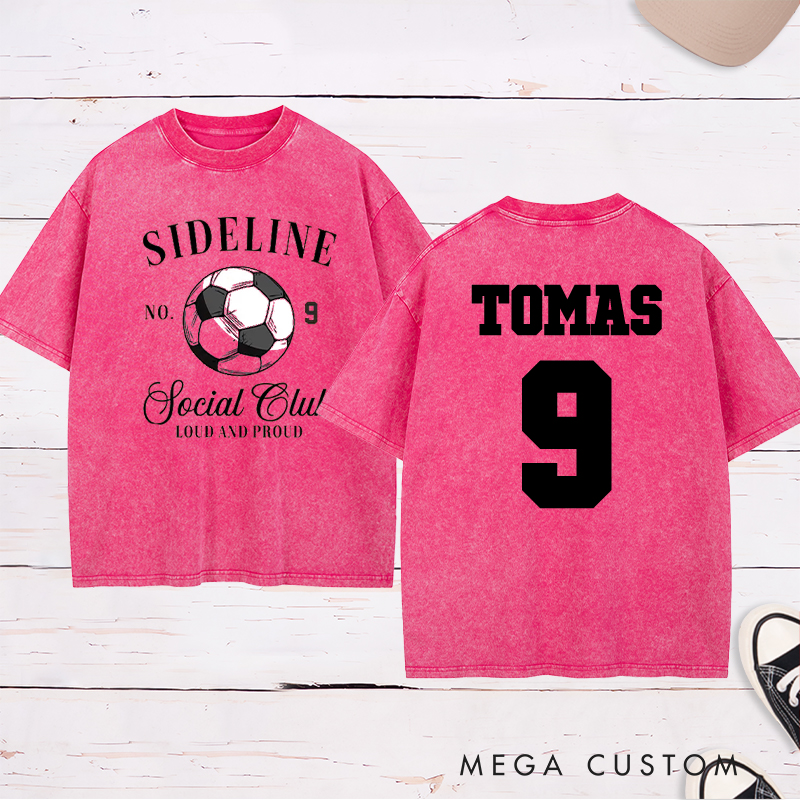 Personalized Sideline Soccer Washed T-Shirt with Custom Name and Number Design