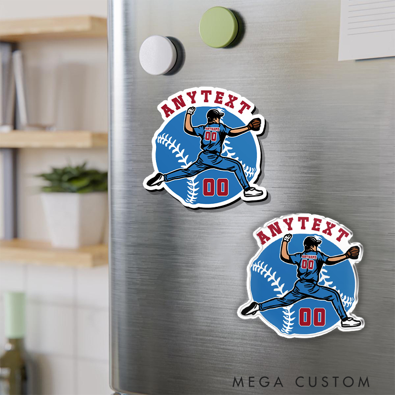 Personalized Athletic Fridge Magnet with Player Throwing Pose and Custom Details