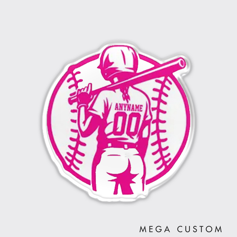 Personalized Female Baseball Player Fridge Magnet with Custom Name  