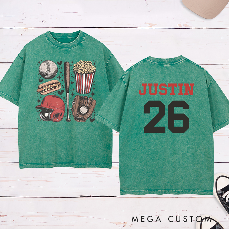 Personalized Athletic Washed T-Shirt Designed for Baseball Enthusiasts 