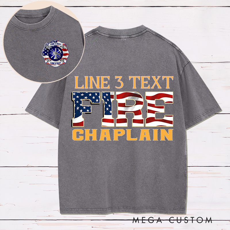 Personalized Fire Chaplain Washed T-Shirt with Patriotic Flag Design Gift for Firefighters