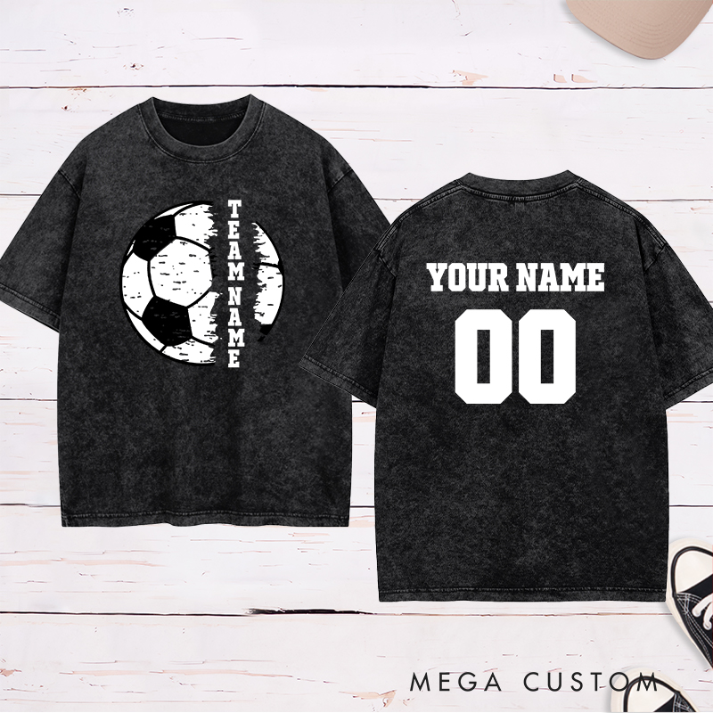 Personalized Soccer Team Washed T-Shirt with Custom Name and Number