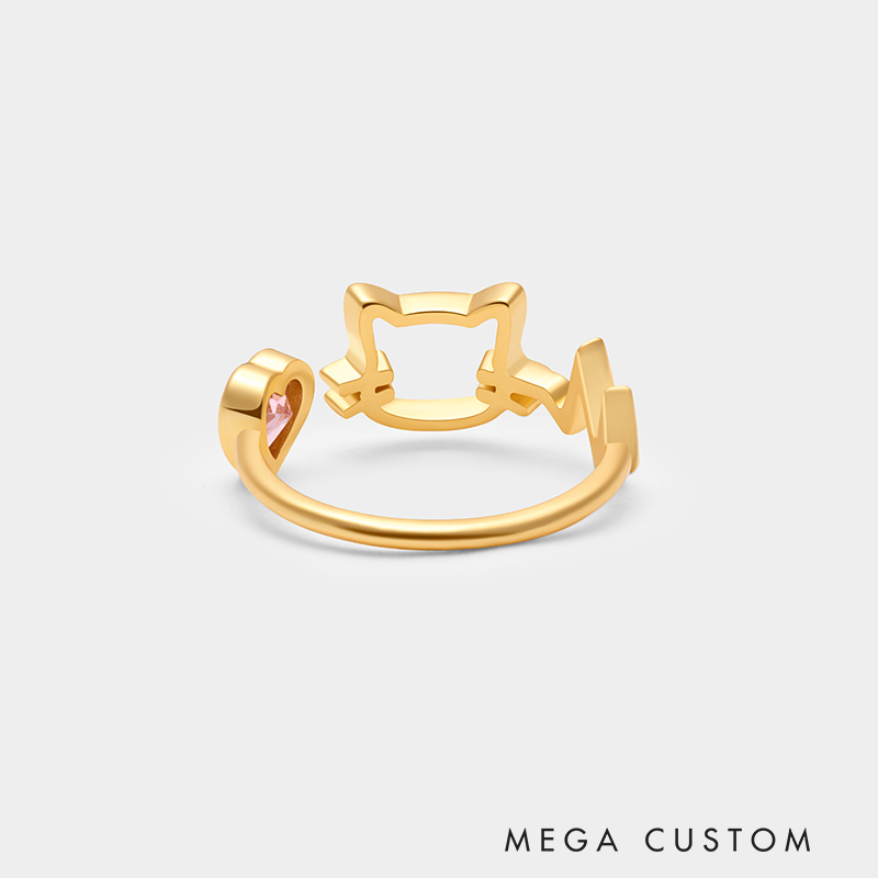 Personalized Cat-Themed Sterling Silver Ring – Custom Name and Birthstone Open Design Jewelry 925 Sterling Silver Gifts for Her