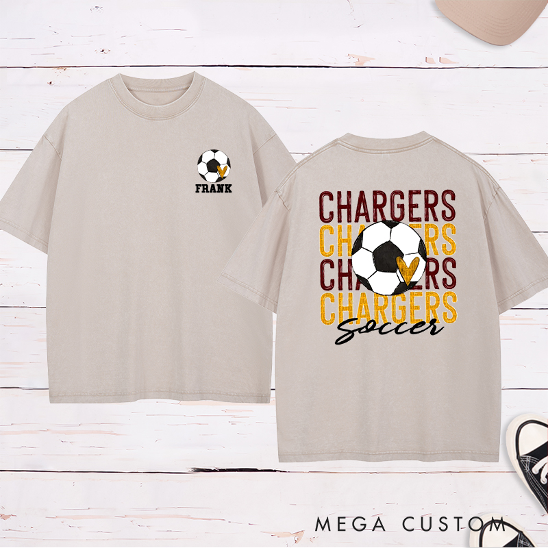 Personalized Soccer Washed T-Shirt with Team Name Repeat Design and Custom Name & Number