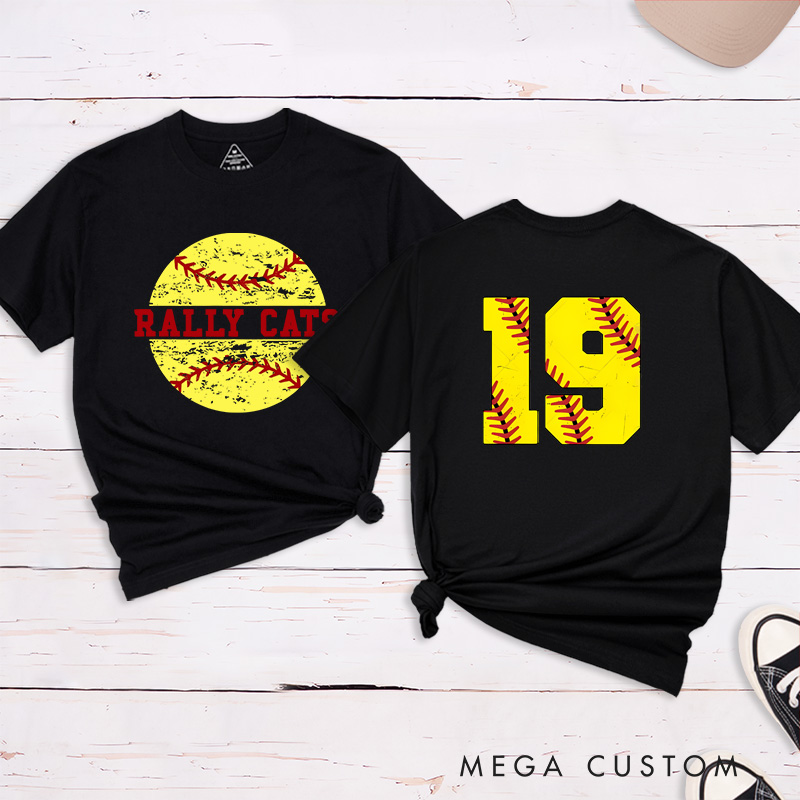 Personalized Softball T-Shirt Design Featuring Distressed Player Number with Bold Softball Stitching Graphics